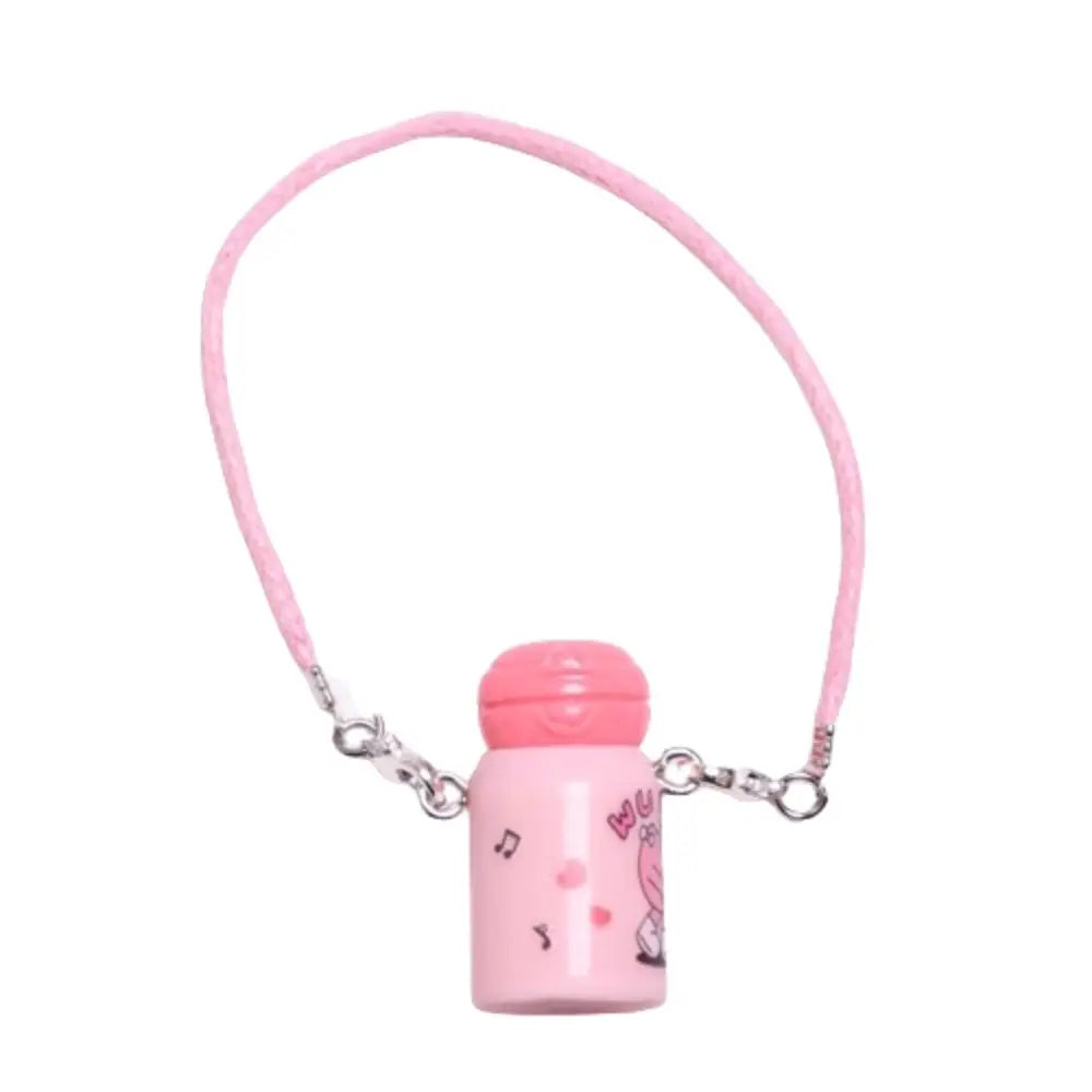 Mini pink water bottle charm accessory for Labubu doll - kawaii cartoon design with chain
