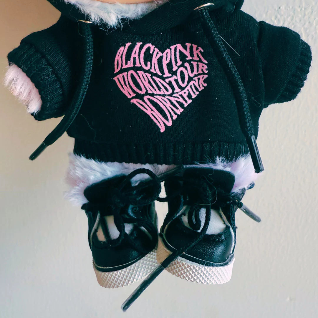 Handmade Celebrity-Inspired Black hoodie with Pink Tour-style Outfit