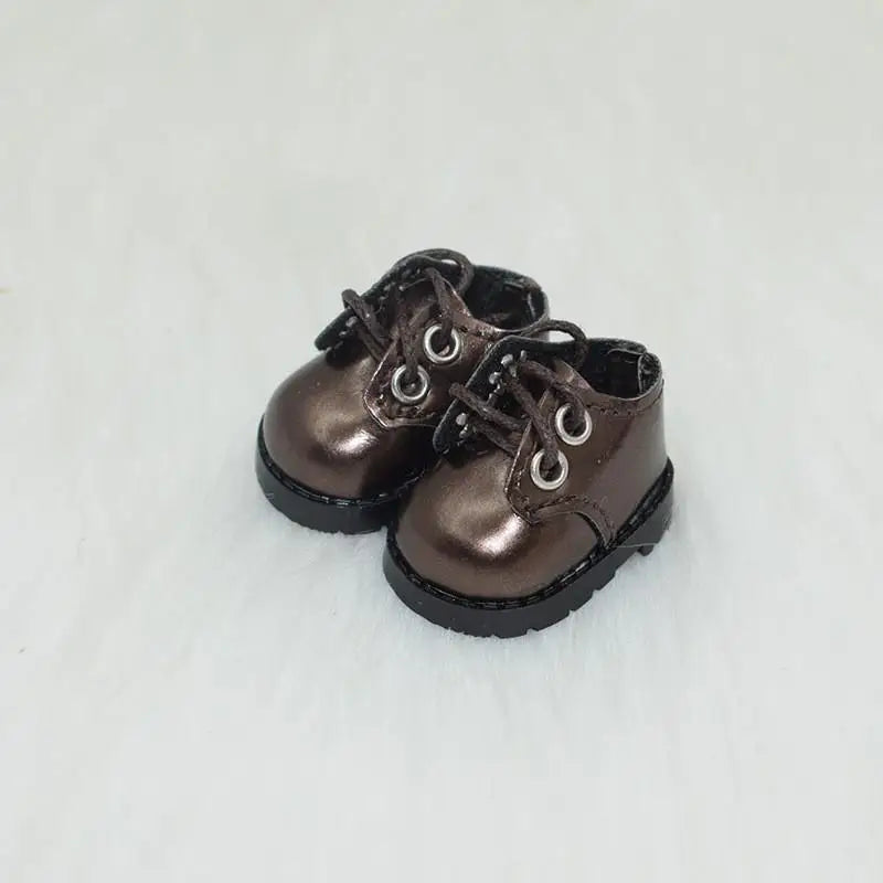 Metallic Leather Boots on 17cm plush doll: pair of handmade mini metallic bronze leather lace-up ankle boots, pairing with...