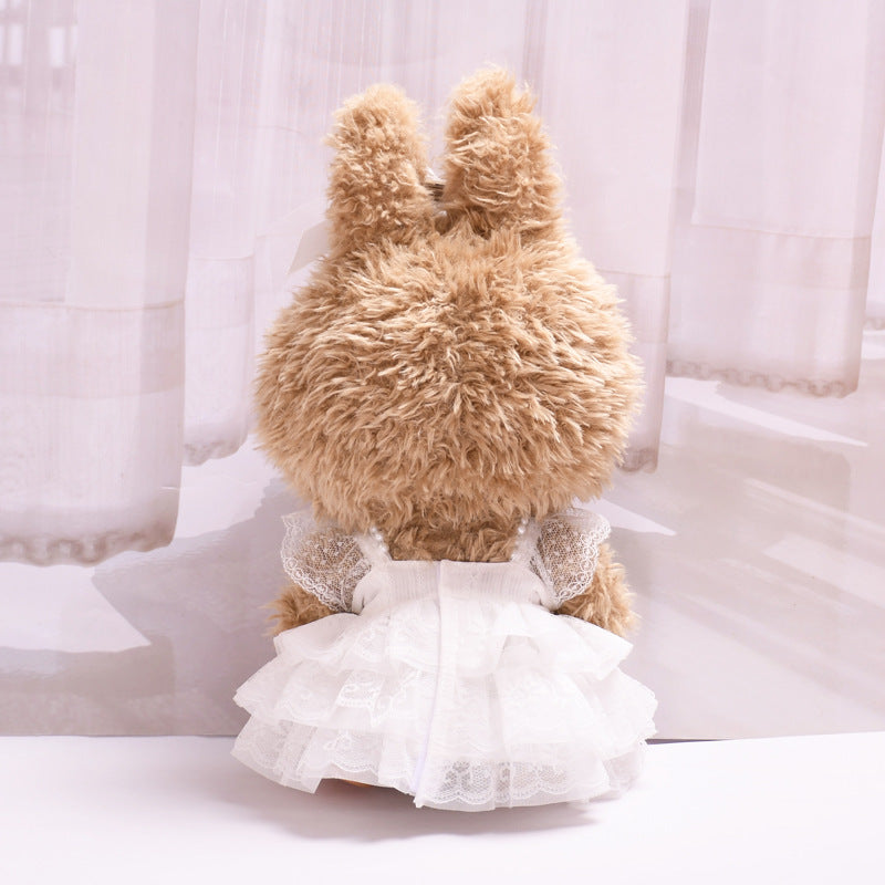 Handmade white lace tiered princess wedding dress for Mega Labubu - bridal gown with ribbon bow