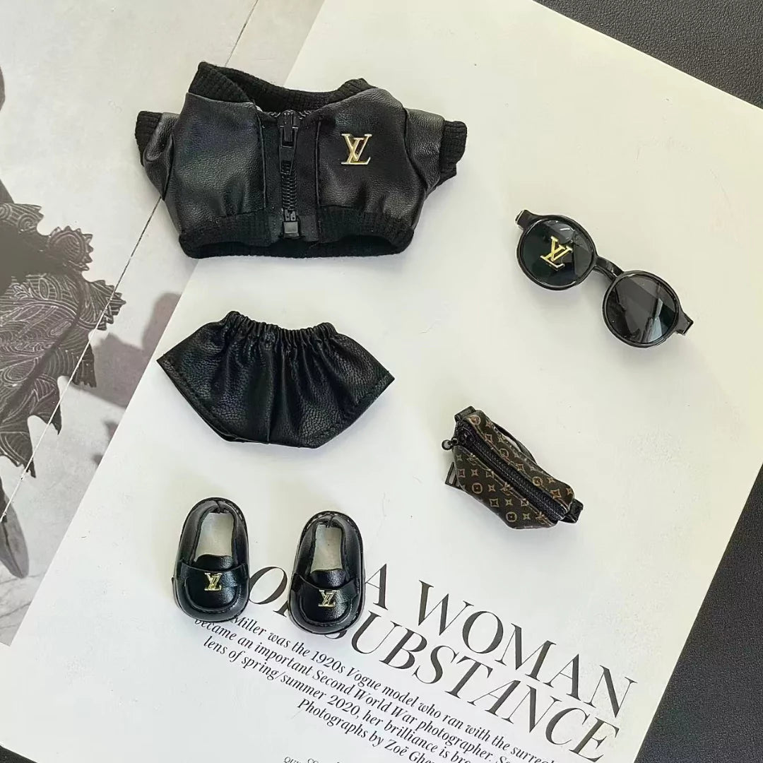 Handmade Luxury-Inspired Black Faux-Leather Jacket & Pants Outfit