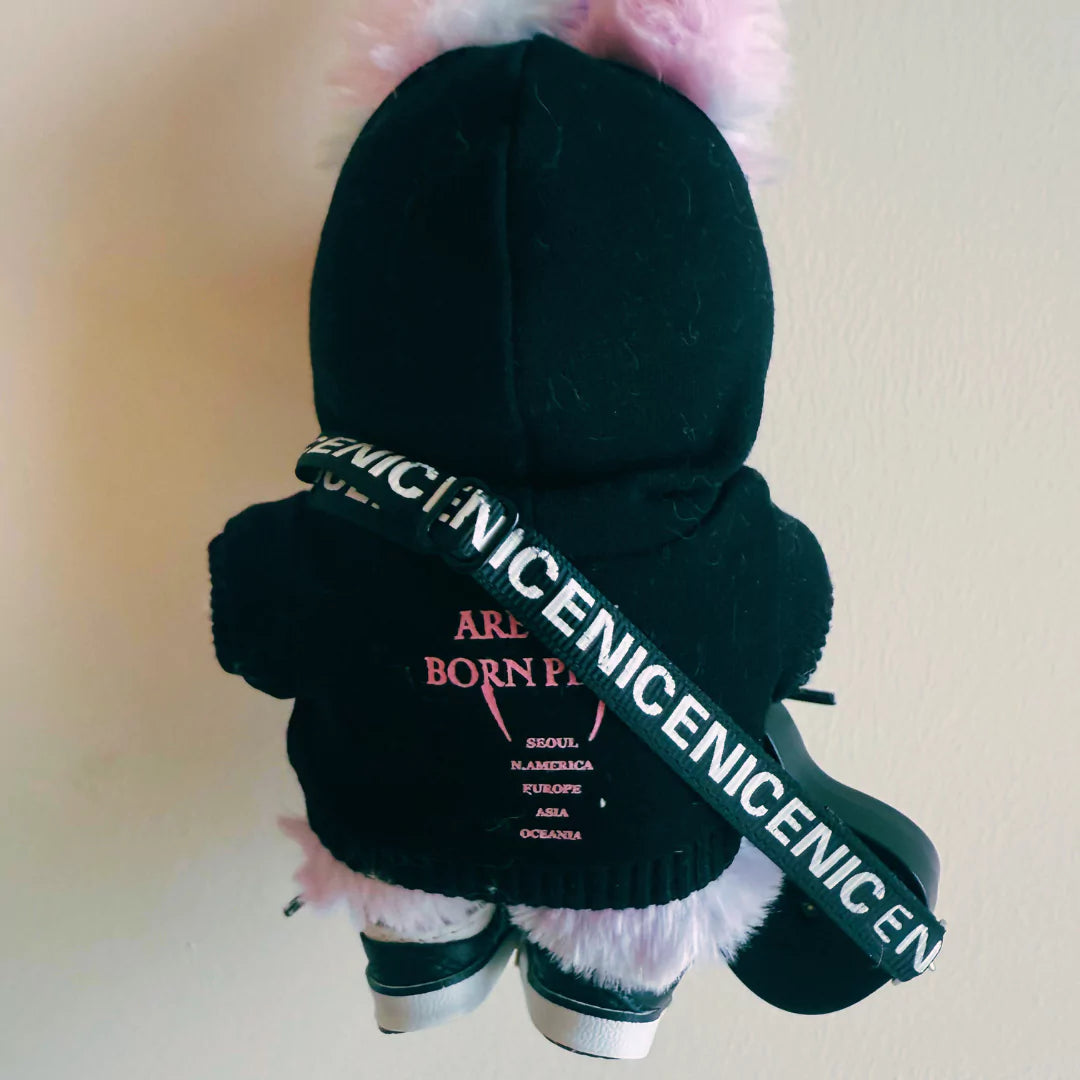 Handmade Celebrity-Inspired Black hoodie with Pink Tour-style Outfit