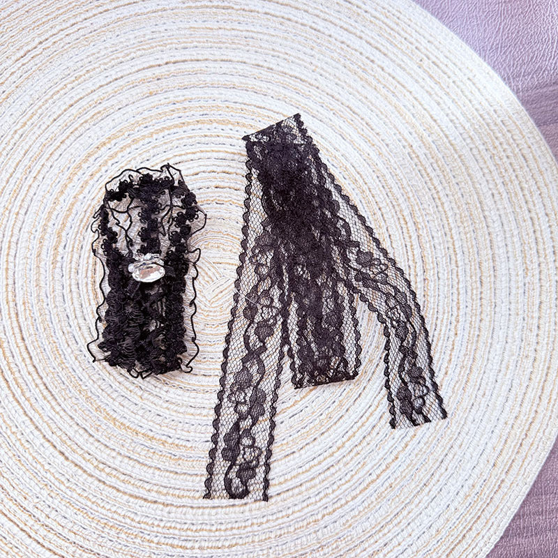 Handmade black lace outfit for Labubu - scalloped edges with bow detail