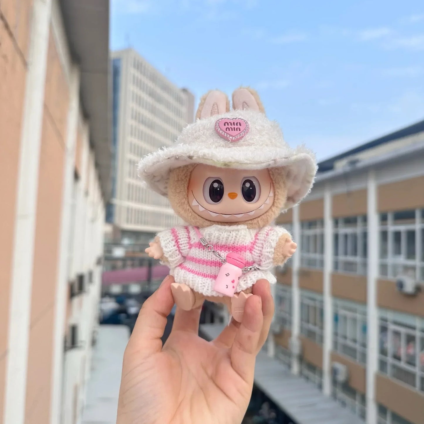 Handmade Luxury-Inspired White & Pink Knit Sweater Outfit
