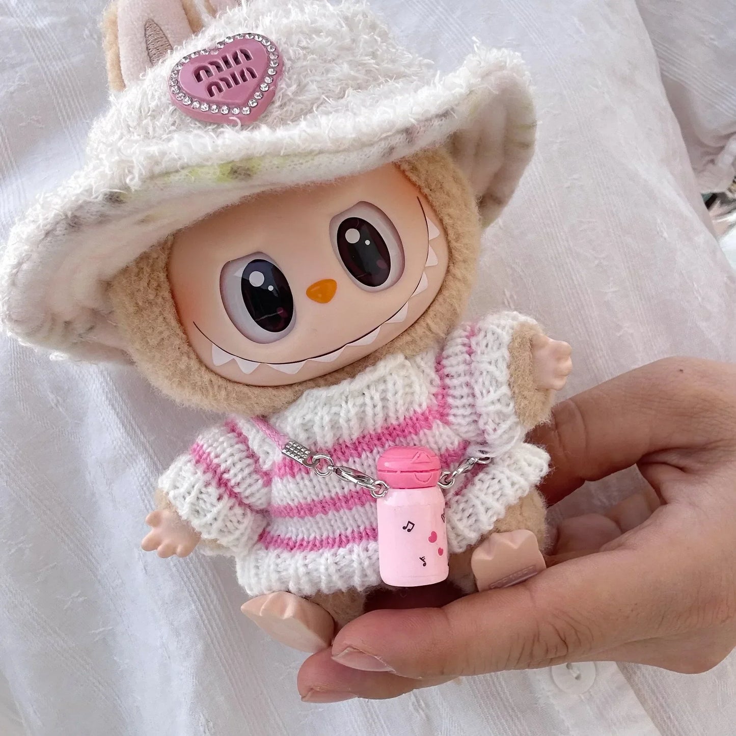 Handmade Luxury-Inspired White & Pink Knit Sweater Outfit