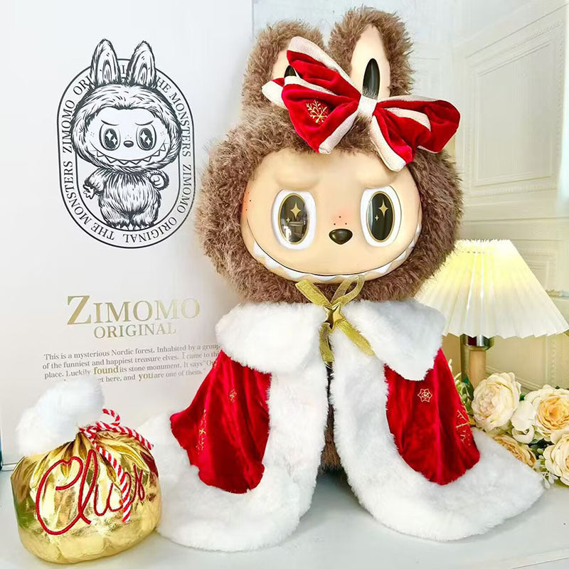 Royal King Outfit on 58cm plush doll: red velvet royal cloak with white faux fur trim along the collar and hemline, oversi...