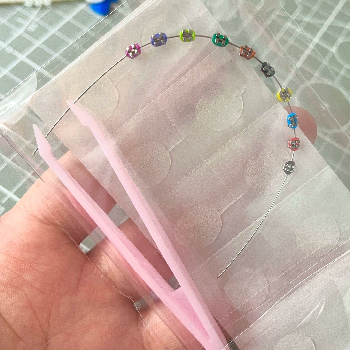 Handmade mini steel teeth braces for Labubu doll - colorful beaded wire accessory