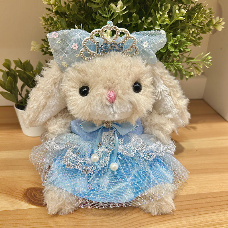 Blue Princess Dress on 31cm plush rabbit: ice-blue tulle princess dress with silver lace overlay and pearl embellishments...