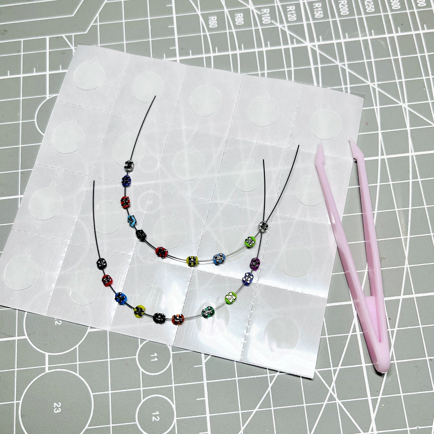 Steel Teeth Accessory on 17cm plush doll: handmade mini wire braces with colorful decorative beads, multiple brace designs...