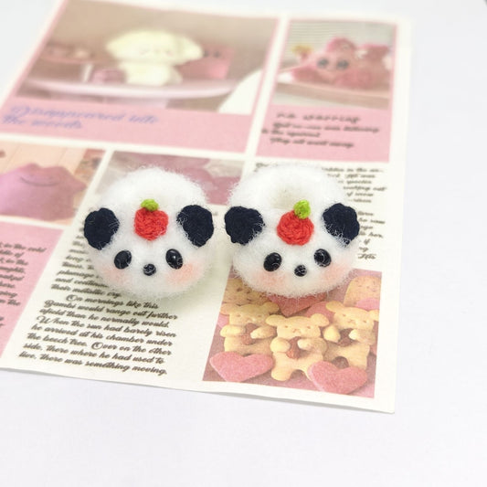 Needle-Felted Panda Slippers on 17cm plush doll: pair of needle-felted panda slippers, each features strawberry topper det...
