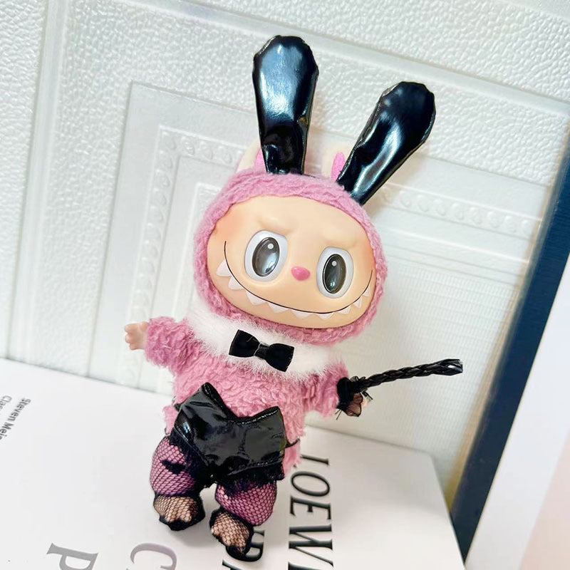 Handmade black bunny girl costume set for Labubu - with ears and fishnets