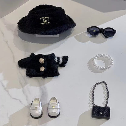 Handmade Luxury-Inspired Black Fuzzy Bucket Hat & Knit Cardigan Outfit