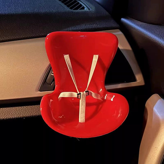 Car Travel Accessory on 17cm plush doll: mini red car seat with molded base and ergonomic curve, beige seatbelt strap with...