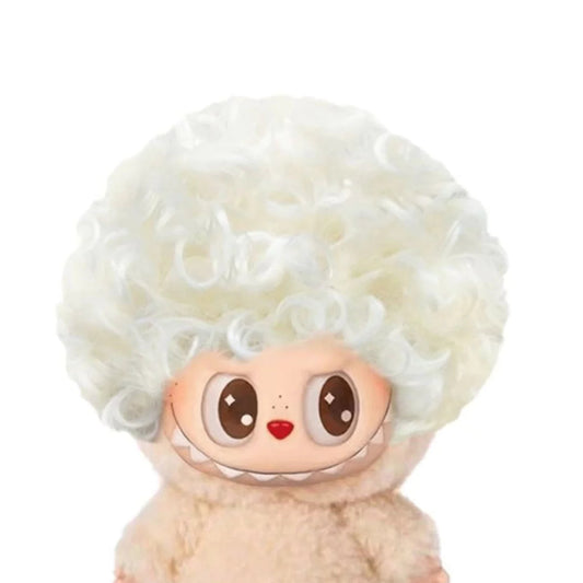 Curly Afro Accessory on 17cm plush doll: curly afro wig in cream-white, elastic inner cap for secure fit.