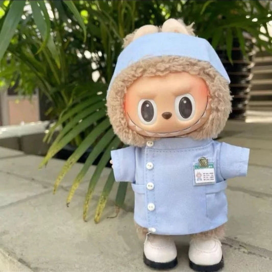 Nurse Uniform Outfit on 17cm plush doll: light blue button-front nurse uniform dress, matching light blue nurse's cap.