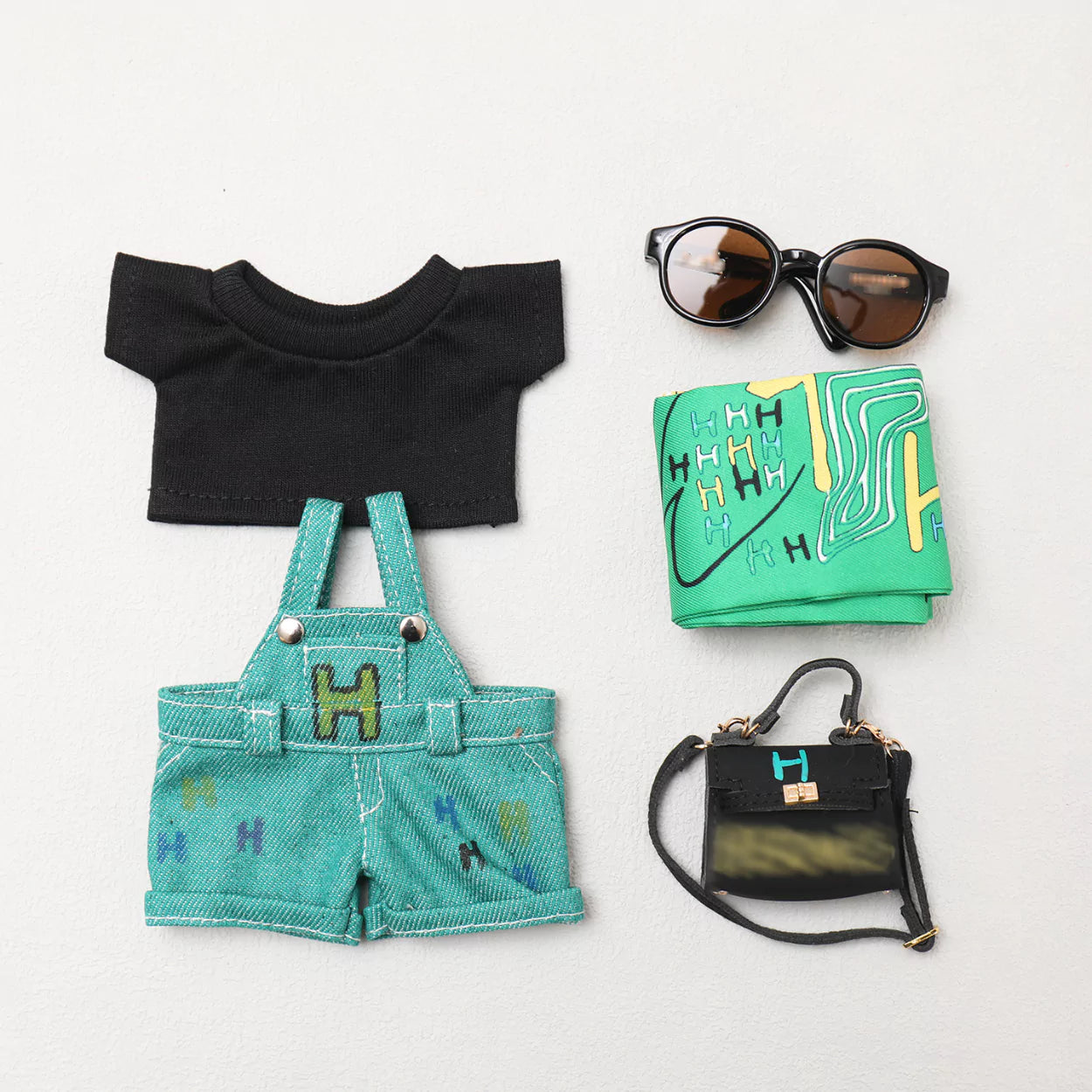 Handmade Luxury-Style Green Denim Overall Outfit