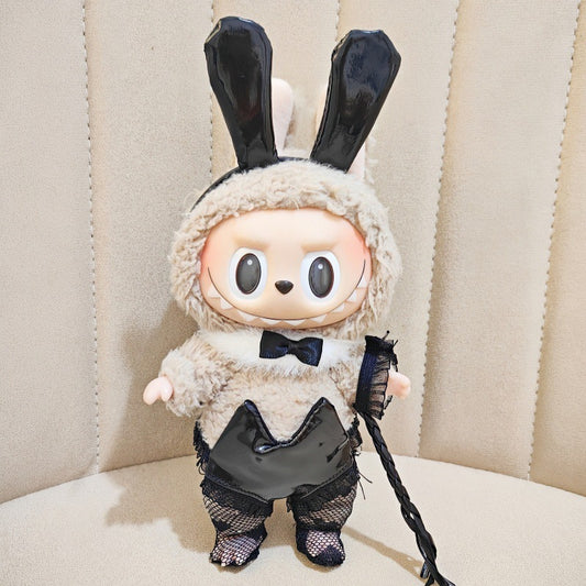 17cm Rabu cloth blind box pendant clothes, black silk girl leather whip set, keychain, doll, stockings, accessories