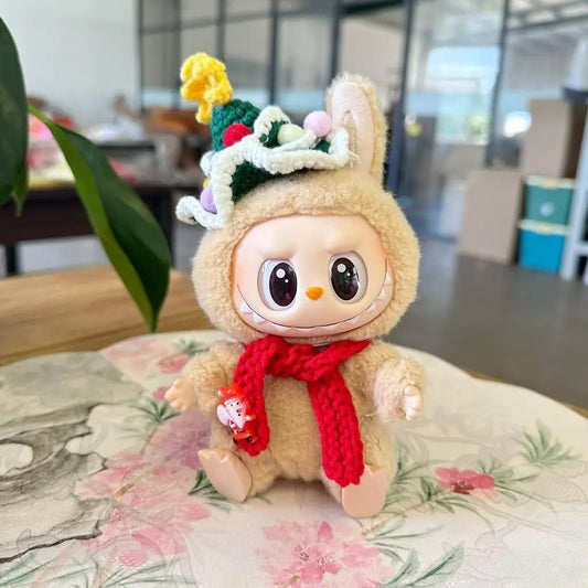 Conjunto de gorro y bufanda de árbol de Navidad Labubu